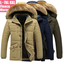 Толстая хлопковая стеганая парка мужская зимняя куртка меховое пальто с капюшоном мульти-карман теплая верхняя одежда размера плюс 7XL 8XL Мужская брендовая одежда