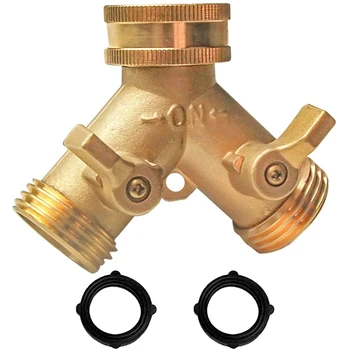 

Brass Garden Hose Splitter, Solid Brass Hose Y Splitter 2 Valves with 2 Extra Rubber Washers 3/4Inch Thread US Plug