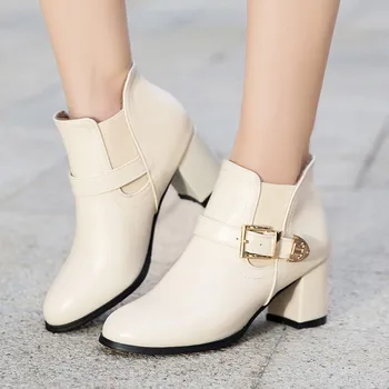 

Vintage Fashion Black Boots Women Heel Spring Autumn Round Head Solid Color Shoes Woman Wild Ankle Boots Large Size