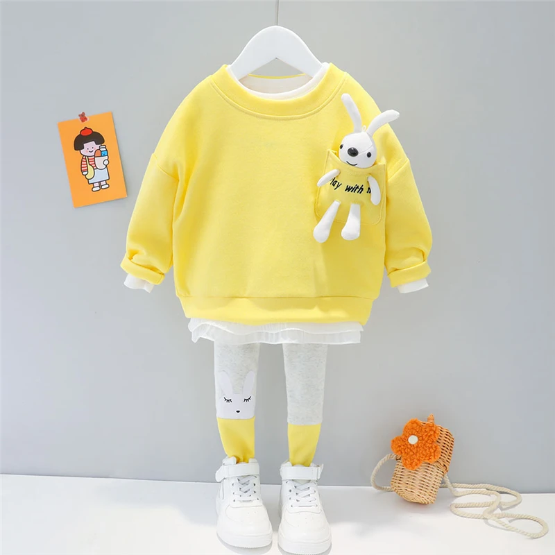 Girls Clothing Set Kids Clothing Set Baby Girls Clothing Lace Cartoon Rabbit T Shirt Pants