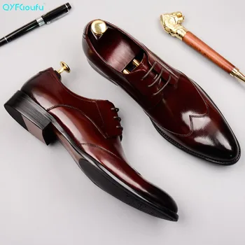 

QYFCIOUFU Men's Dress Shoes British Lace-up Large Size Men's Genuine Cow Leather Shoes Formal Shoes Men Oxford Wedding Shoes