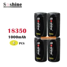 4 шт Soshine 18350 батарея 1000mAh 3,7 V литий-ионная аккумуляторная батарея с защитной коробкой для хранения батареи