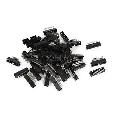 

50 Pcs IDC Box Header DC3-20P 20 Way 2.54mm Right Angle Black