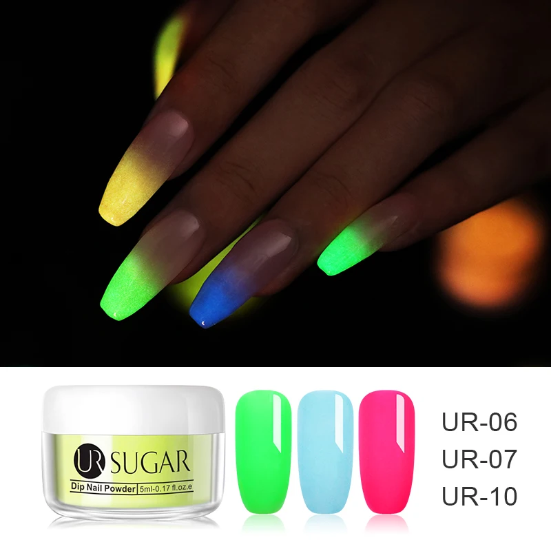 Ur Sugar 5 мл светящийся 3 в 1 погружающийся порошок для ногтей акриловая резьба расширение погружающийся блеск для ногтей светящийся в темноте украшения для ногтей