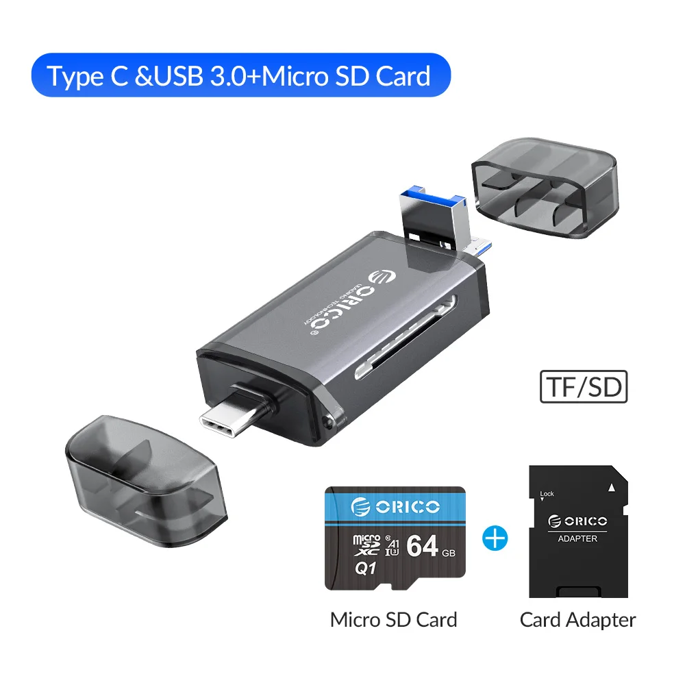 ORICO – lecteur de cartes Flash Compact 4 en 1, USB 3.0, C, SD, TF, CF, MS,  adaptateur pour ordinateur portable, câble de 15cm - AliExpress