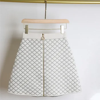 

Women A-line Knit Mini Skirt Plaid Zipper High Waist A-line 2020 New Female Short Skirts