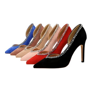 

Fashion sexy party high heel suede shallow V-shaped saliva drill side hollow women's single shoes