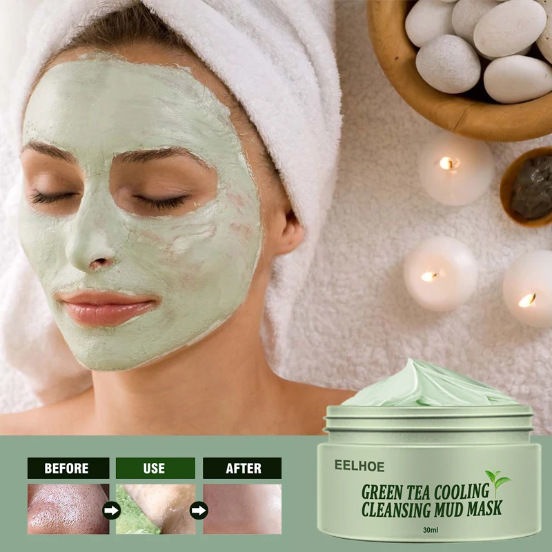 EELHOE Green Tea Mud Face Mask Anti Wrinkle Night Facial Packs Dark