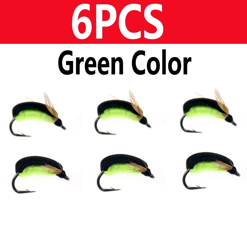 Green 6pcs Wifreo 6 шт.#10 ловля на карпа, лодочник, летающая карпа на молнии, наживка, похожая на жука, для ловли нахлыстом, мухи, приманки, красный, оранжевый, зеленый цвет - Цвет: Green 6pcs
