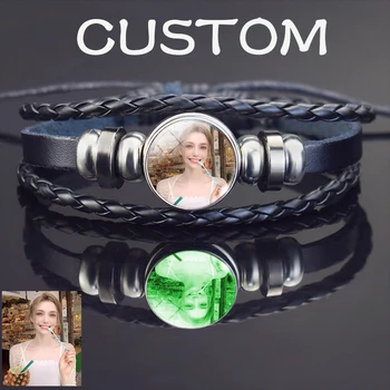 Foto personalizzata Logo testo braccialetto immagine luminosa pulsante In vetro personalizzato donna uomo bracciali braccialetto bagliore nel buio gioielli