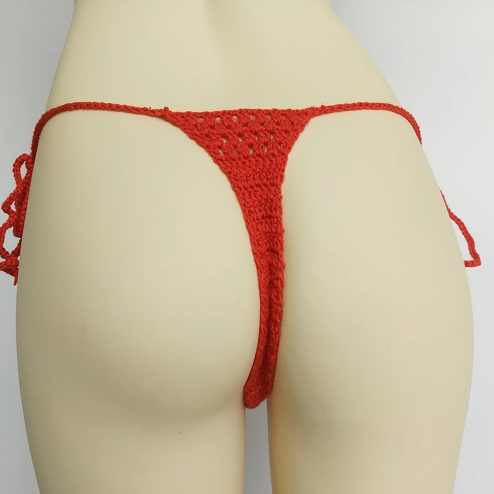 Fans Free Super Mini Micro G-strings Thongs Red Sexy Bikini Bottom Hot Women's Swimwear Crochet Brazilian Side String Tie Thong