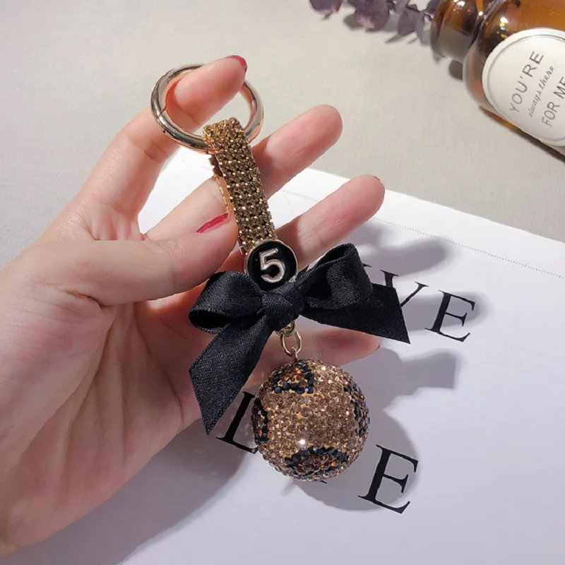 

Leopard grain Leopard Spherical key chain Metal Crystal Key Chain Keyring Charm Bag Pendant Gift Key Chains Wholesale Price