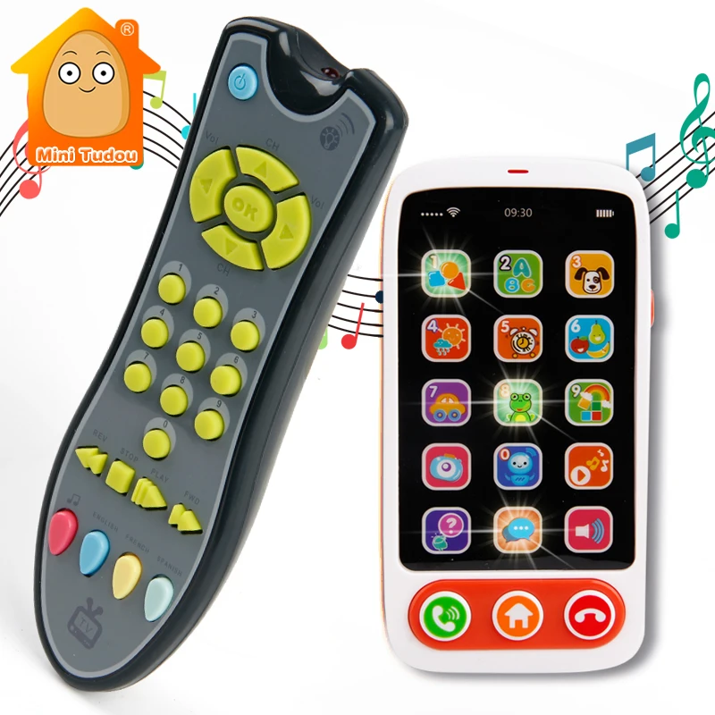 Juguetes de teléfono móvil para bebés, control remoto de TV eléctrico colorido, máquina educativa de aprendizaje de números para edades tempranas