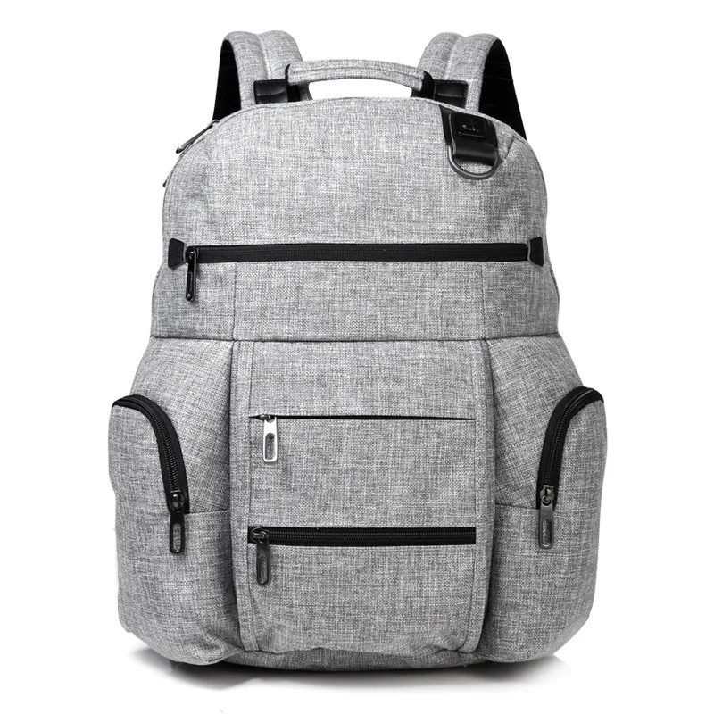Light Grey CAI Multi-Pocket Men Laptop Backpack Unique Design School Bag Casual Travel Bag bookbag Anti-Theft Back Pack Bags High Capacity - Color: Light Grey