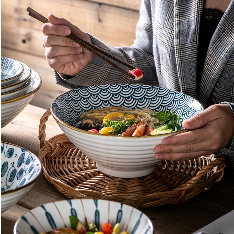 Ramen миска для салата для супа, большие миски, ретро японская керамическая миска для лапши, столовая посуда, посуда 9 дюймов