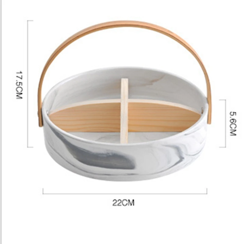 

Portable Round Fruit Plate Ceramic High-End Family Platter Dessert Dried Fruit Fast Food Detachable Partition Nordic Storage Tra