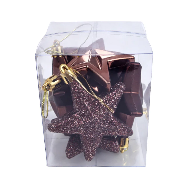 Set of 6 Five-Pointed Star Christmas Tree Hanging Ornaments - Festive Holiday Decorations