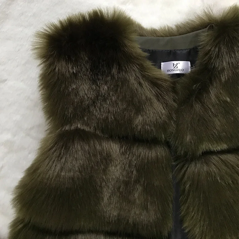 Fur Vest Coat Luxury Faux Fox Warm Women Coat Winter Fashion Women's Fur Coats Jacket Gilet Veste 4XL - Цвет: army green