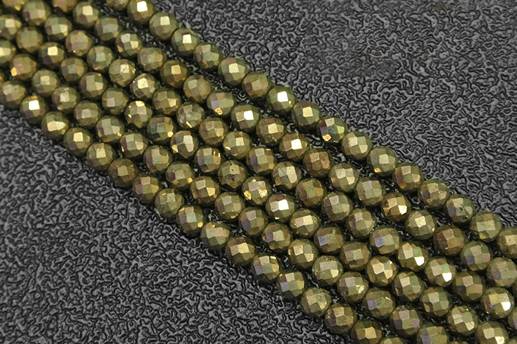 2pcs 2mm/3mm/4mm/6mm Faceted natural Gold Pyrite round stone loose beads For jewelry diy making