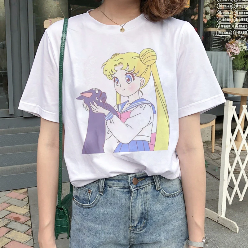 Sailor Moon Women's t-shirt Cute Cartoon T-shirts Vintage Oversized t shirt Graphic Top Tee Harajuku Aesthetic 90s Ullzang | Мужская