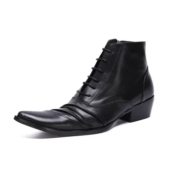 

Lace up Denim Short Boots Martin Boots Men's Boots Botas Militares Cowhide Cow Leather Pointed Toe Ankle Genuine Leather Rubber