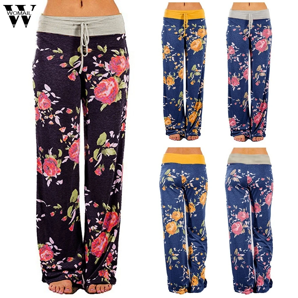 

Womail Womens Pants Womens Comfy Stretch Floral Print Drawstring Palazzo Wide Leg Lounge Pants Women pants 2019 S-XL