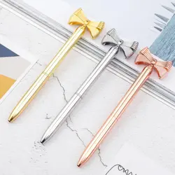 Милый Бант-узел металлическая шариковая ручка Kawaii Шариковая ручка ручки для школы офисные принадлежности детский подарок золотистый
