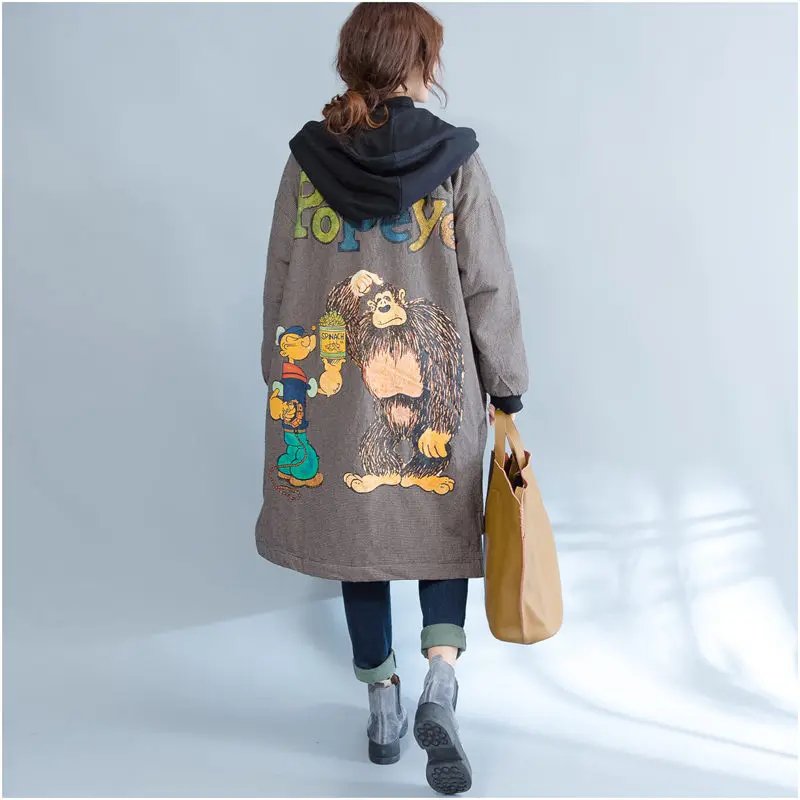 Finest Large Size Autumn Winter Outwear Women Loose Fleece Thick Warm Hooded Cotton Coats Casual Cardigan