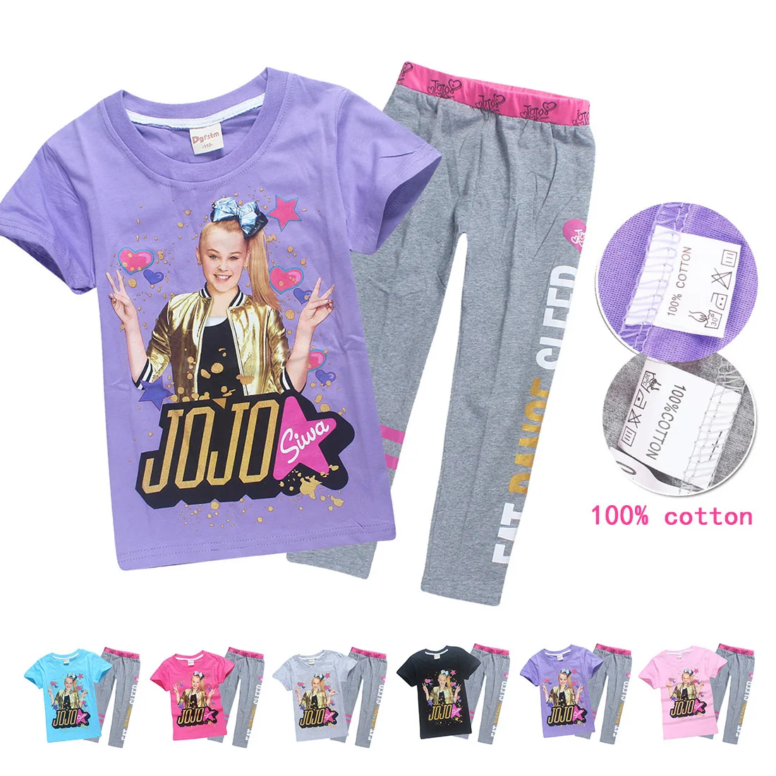 Летние фиолетовые Детские футболки с рисунком JOJO SIWA хлопковые футболки с круглым вырезом для маленьких девочек комплекты с короткими