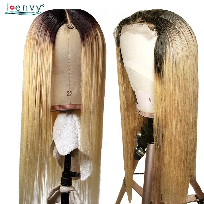 

13X4 Ombre Blonde Lace Front Wigs Human Hair 1B 27 Long Brazilian Straight Lace Front Wigs For Black Women Pre Plucked NonRemy