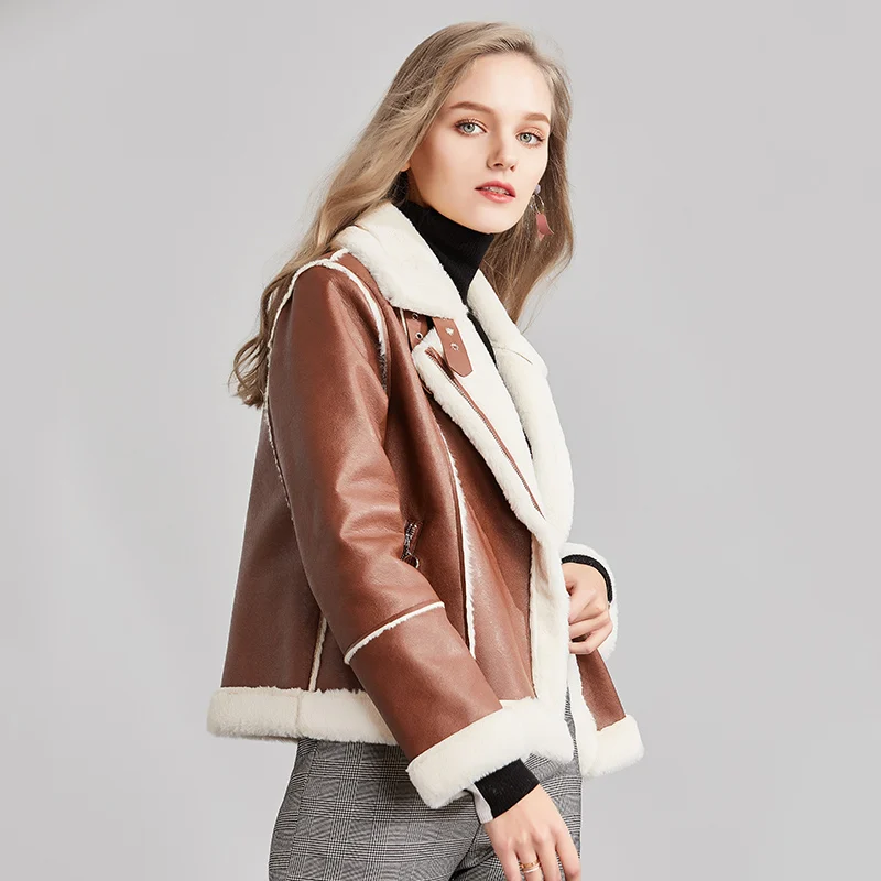 Vimly, женские зимние толстые мотоциклетные кожаные куртки, Женская Повседневная Верхняя одежда из искусственной кожи с кроличьим мехом, теплая стильная куртка в уличном стиле, пальто - Цвет: Brown