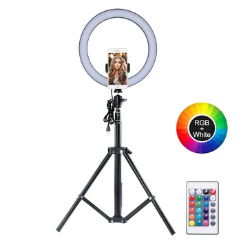 

2020 16 Color Ring Fill Light Telescopic Tripod Adjustable Selfie Ring Light Shape Light And Phone Clip Remote Controlling Lamp