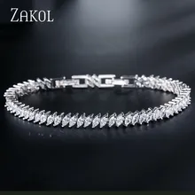 ZAKOL Новое поступление прозрачный белый AAA Marquise Cut Циркон Кристалл браслет моды браслеты для женщин Свадебная вечеринка ювелирные изделия FSBP155