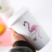 Фламинго керамика кофейная кружка с силиконовой крышкой белый большой емкости молоко чай Drning чашки Портативный Творческий офис посуда для напитков подарок