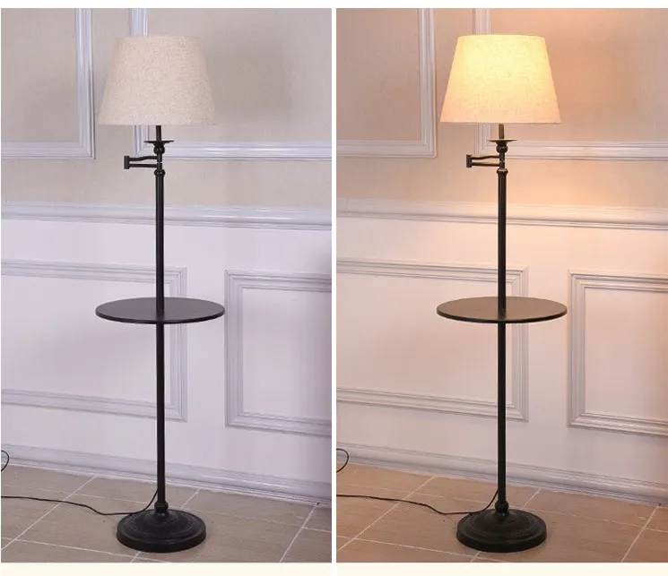 Adjustable Mid Century Black Floor Lamp with shelf