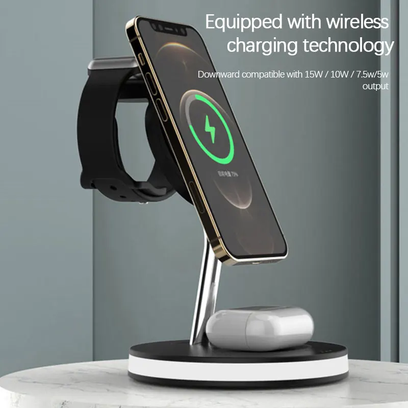4in1 Dual-Charge Magnetic 15W Wireless Charging Station For Apple Airpods Pro For Magsafe IPhone12 12Pro Max 12Mini Fast Charger