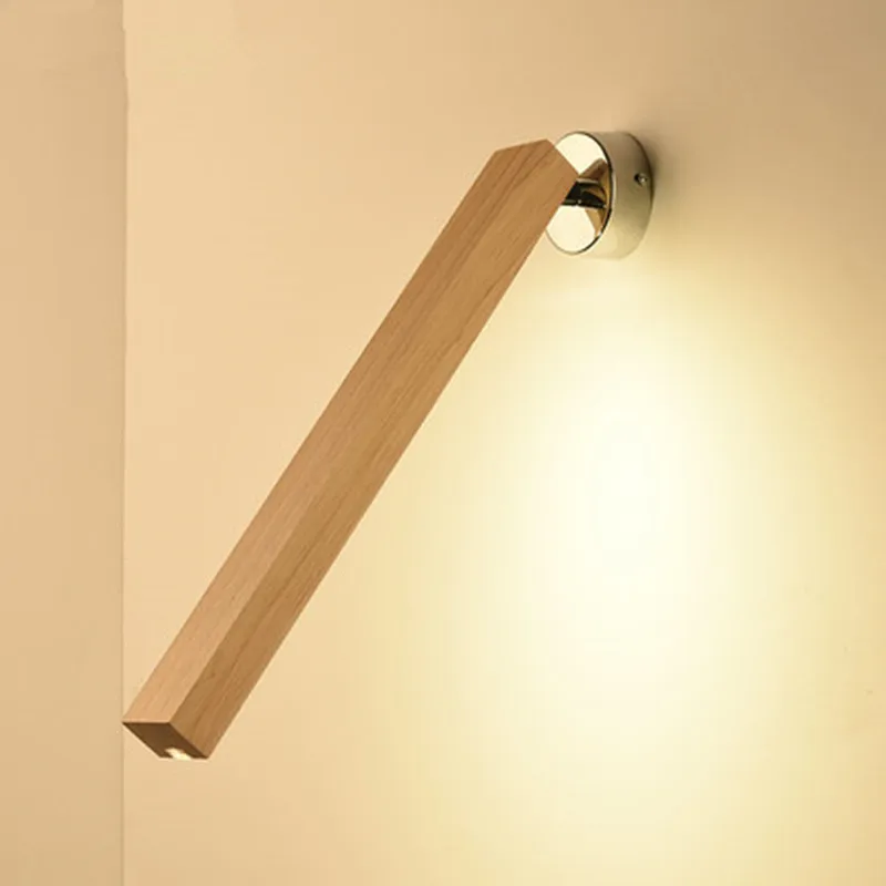 

Modern 220V Wooden Wall Lamp Simple LED Bedroom Bedside Lamps Nordic hotel reading Light Matel Base Long Wood Wall sconce