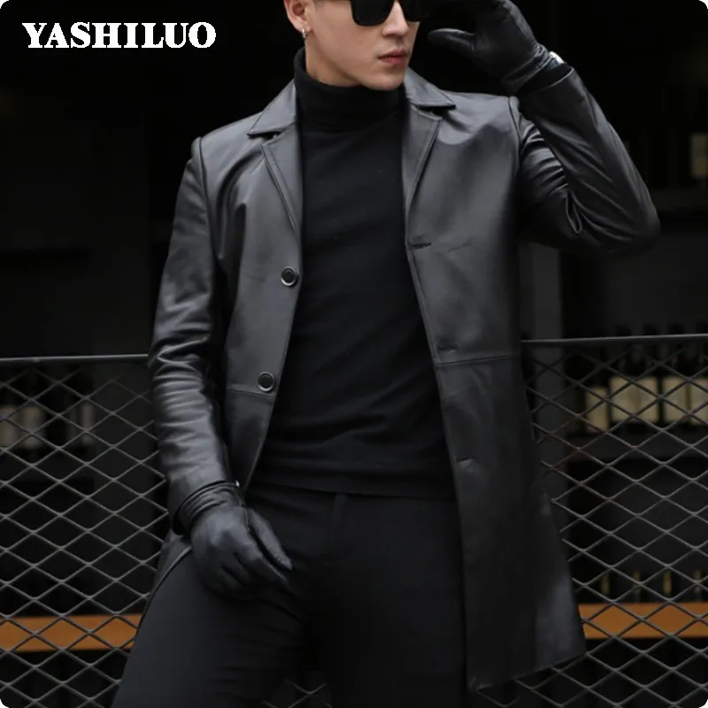 

2020 Autumn New Arrival Mens Sheepskin Genium Leather Jackets Slim Fit Male Long Coat Jaqueta De Couro Masculino Genuino Solid
