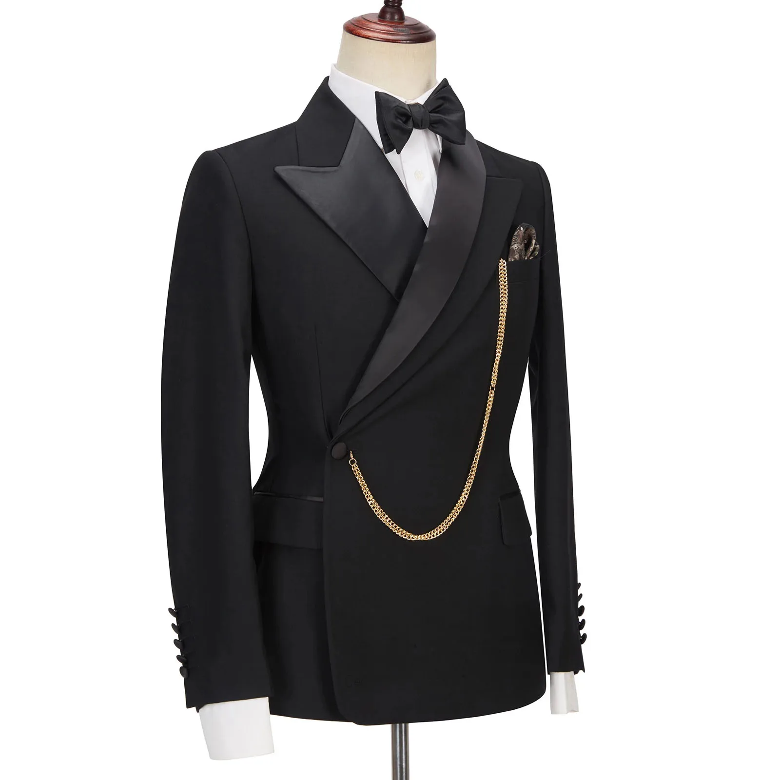 2022 Popular Design Formal Black Double-Breasted Groomsmen Peaked Lapel Groom Tuxedos Men Suits For Wedding Prom Best Man Blazer