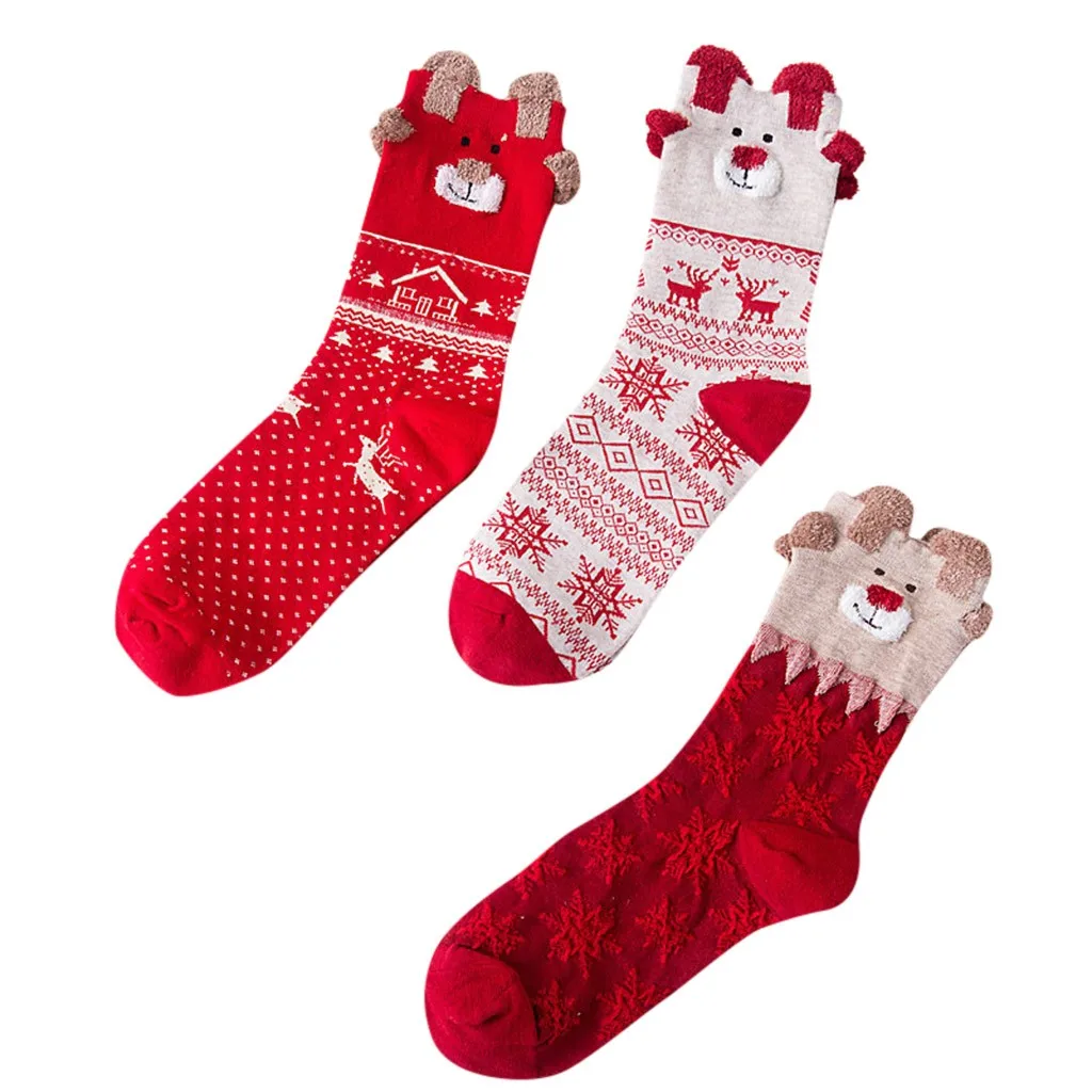 3 шт., новинка, женские рождественские чулки с рисунком оленя, милые носки с героями мультфильмов, для спорта, отдыха, офиса, теплые модные осенне-зимние праздничные подарки