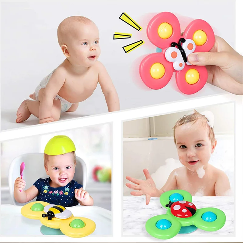 Cartoon Sucker Rotating Toys 3 Pcs Suction Cup Spinning Top Toy Fidget Spinner Toys Novelty Spinning Bath Toys for Baby Toddler Kids 