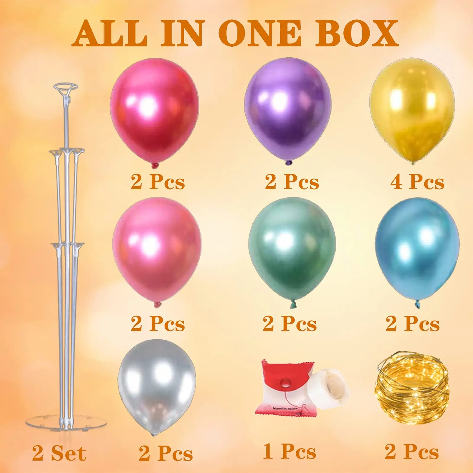 Juego de 2 soportes de columna de globos dorados de Navidad con cadena de  luces LED, 40 globos, soportes para globos, centros de mesa, soporte de