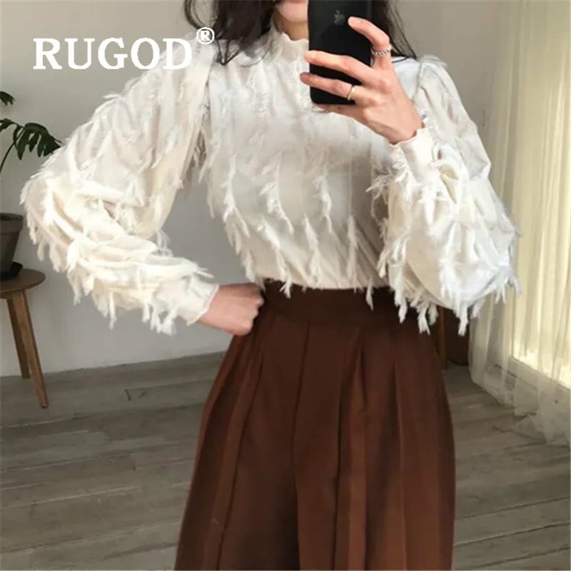 RUGOD, Новое поступление осени, женские блузки, водолазка с длинным рукавом, с кисточками, свободные, модные, элегантные, темпераментные Топы
