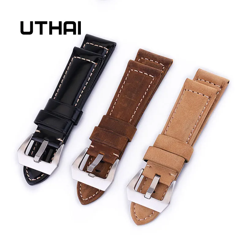 UTHAI Z17 Ремешки для наручных часов 20 мм 22 мм 24 мм 26 мм высокого класса Ретро телячья кожа ремешок для часов с ремешками из натуральной кожи|Ремешки для часов| | АлиЭкспресс