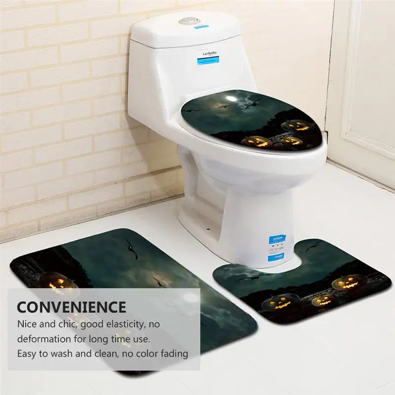 

Halloween Bathroom Mat Anti-Slip Closestool Lid Cover Polyester Halloween Pattern Toilet Mat Closestool Pad For Washing Room