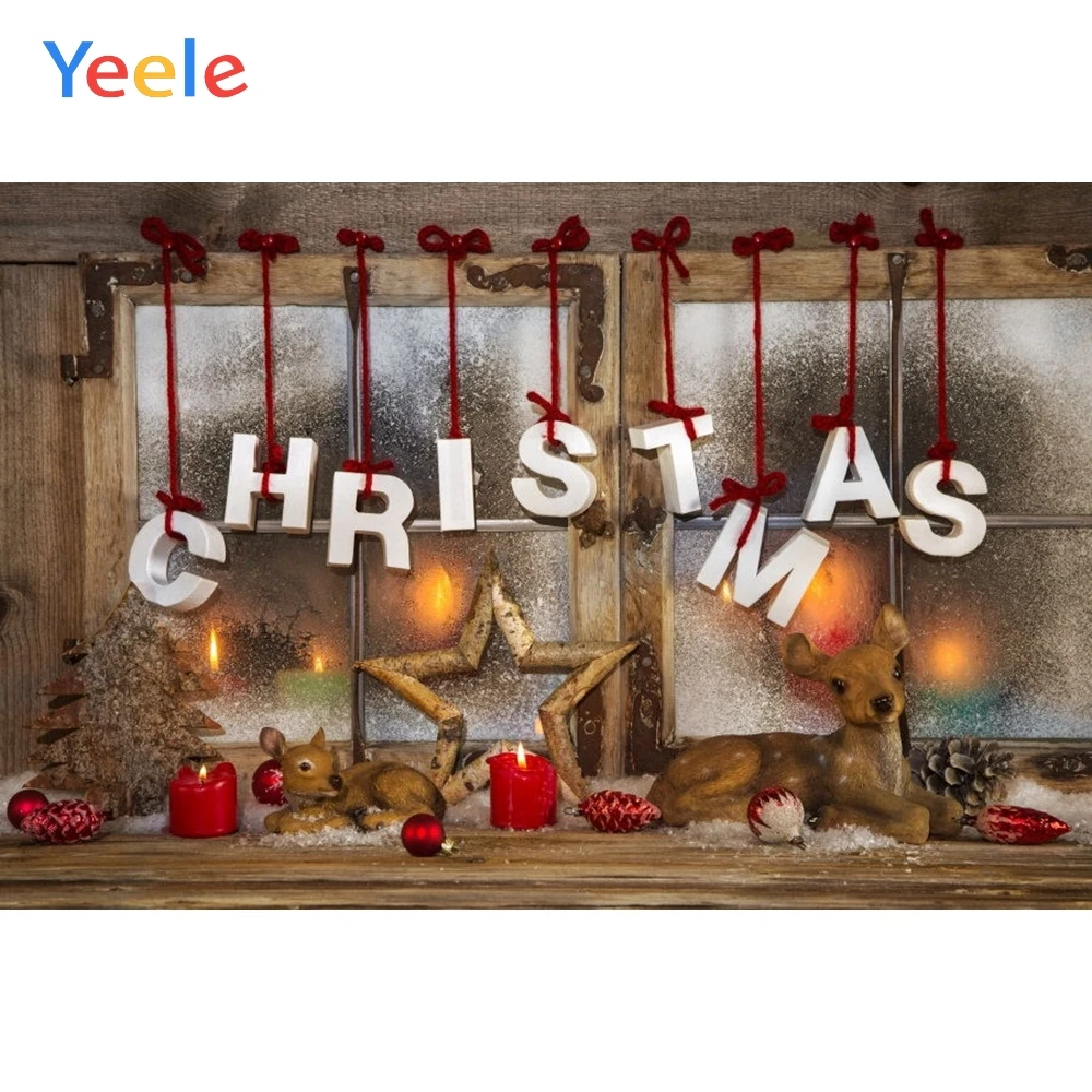

Christmas Backdrop Window Star Deer Wood Board Photography Background For Photo Studio Baby Portrait Photobooth Vinyl Shoot