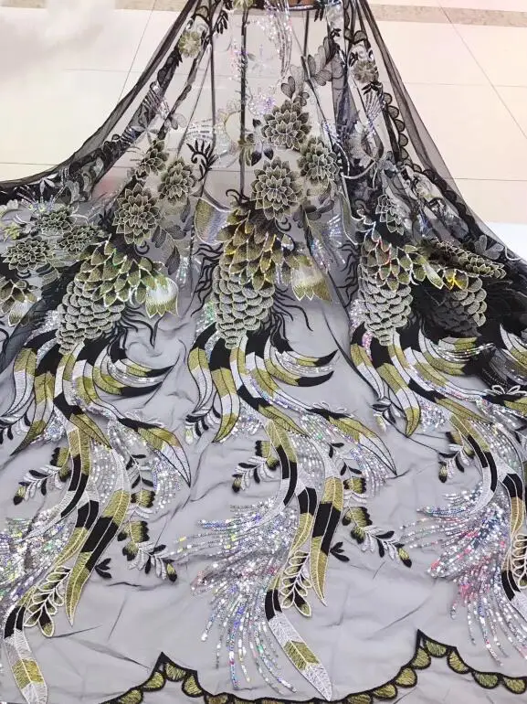 

embroidered tulle lace fabric Newest L-99812 french lace fabric Embroidered tulle mesh fabric with sequins