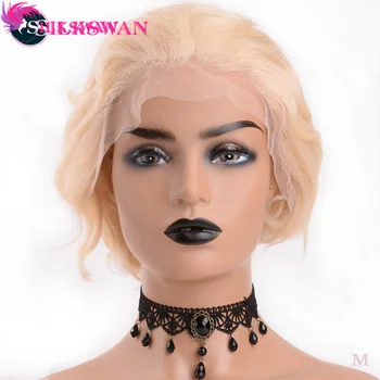 

Silkswan Hair Short Pixie Cut Wigs 150% 613 blonde Wig For Woman 13*4 Human Hair Wigs Brazilian Remy Color Hair