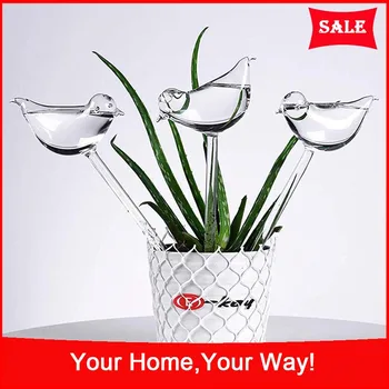 

3 Pack Plant Waterer Self Watering Globes, Bird Shape Hand Blown Clear Glass Aqua Bulbs