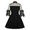Rosetic Women Gothic Sexy Mini Dress Black Mesh Patchwork See-Through Flare Sleeve Draped Elegant Plus Size Party Short Dresses ► Photo 2/6
